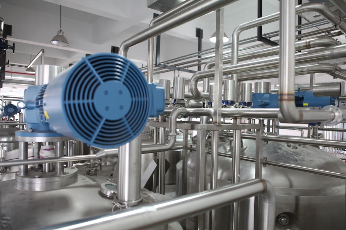 Commercial building mechanical room with industrial HVAC equipment